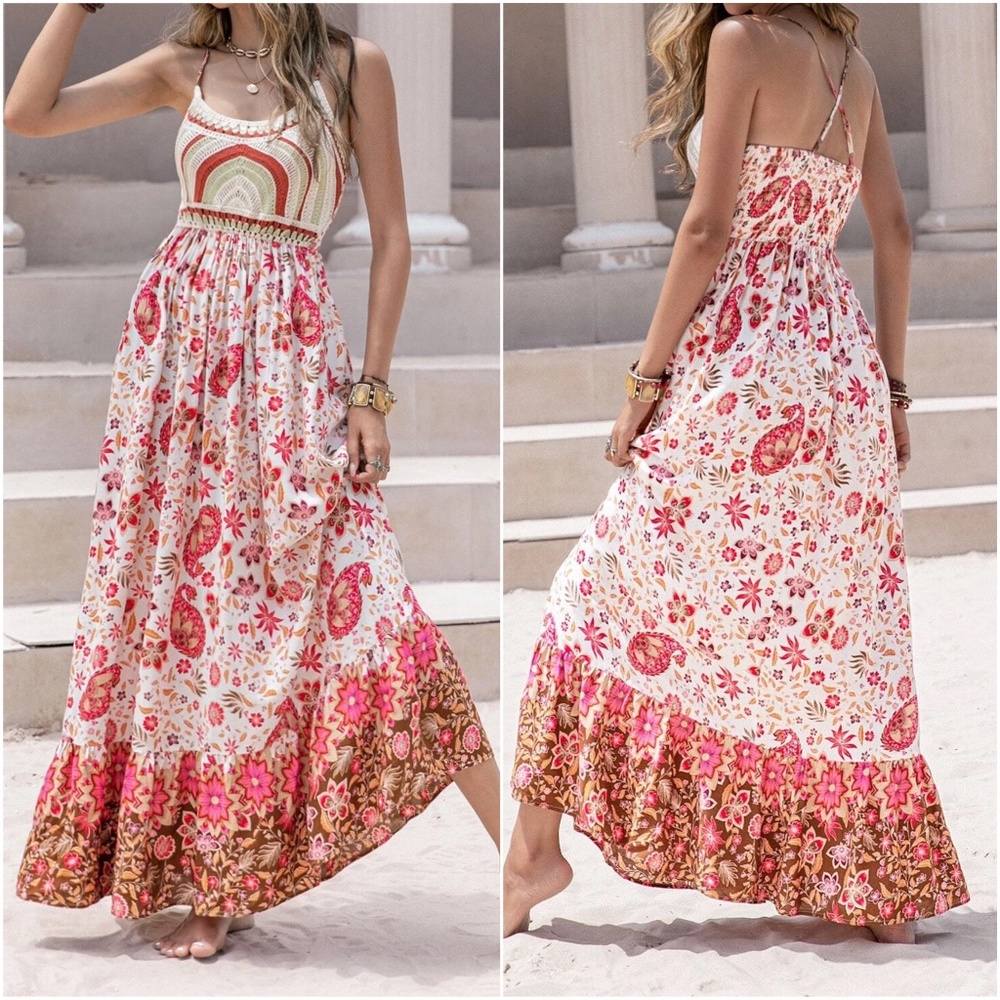 029 Boho Floral Print Cami Cottagecore Maxi Dress - Picture 1 of 4